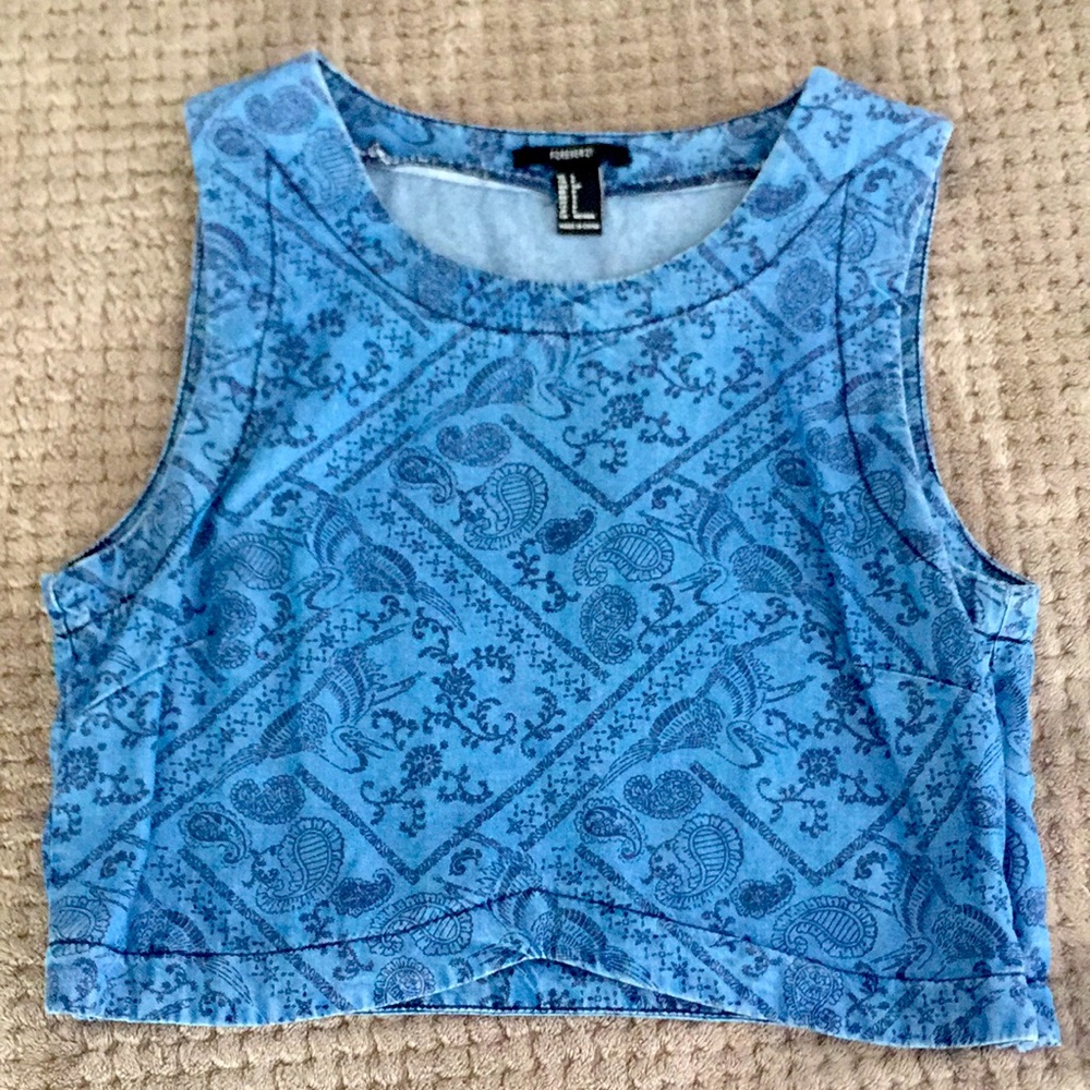 Paisley denim crop top
